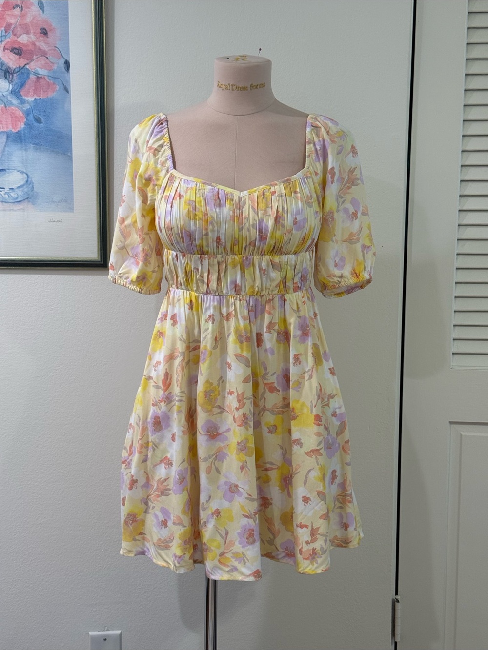 GAP Yellow Floral Puff-Sleeve Mini Dress